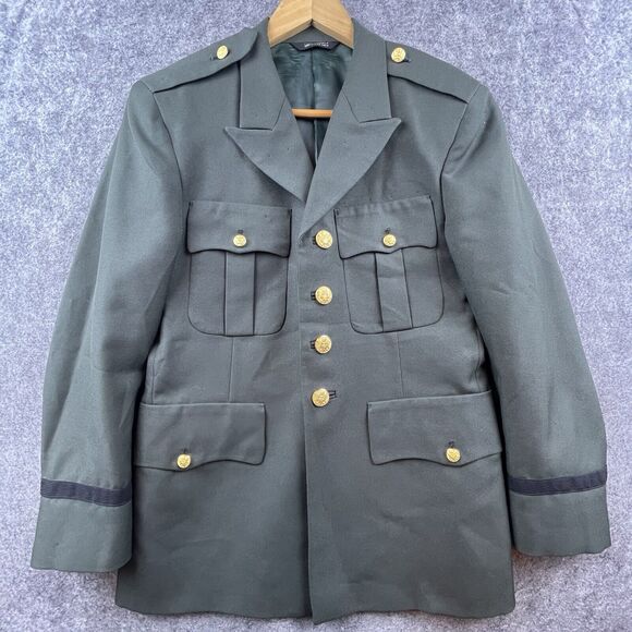 Davis Clothing Co Coat Mens Small Green Military Brass Buttons Officer Jacket